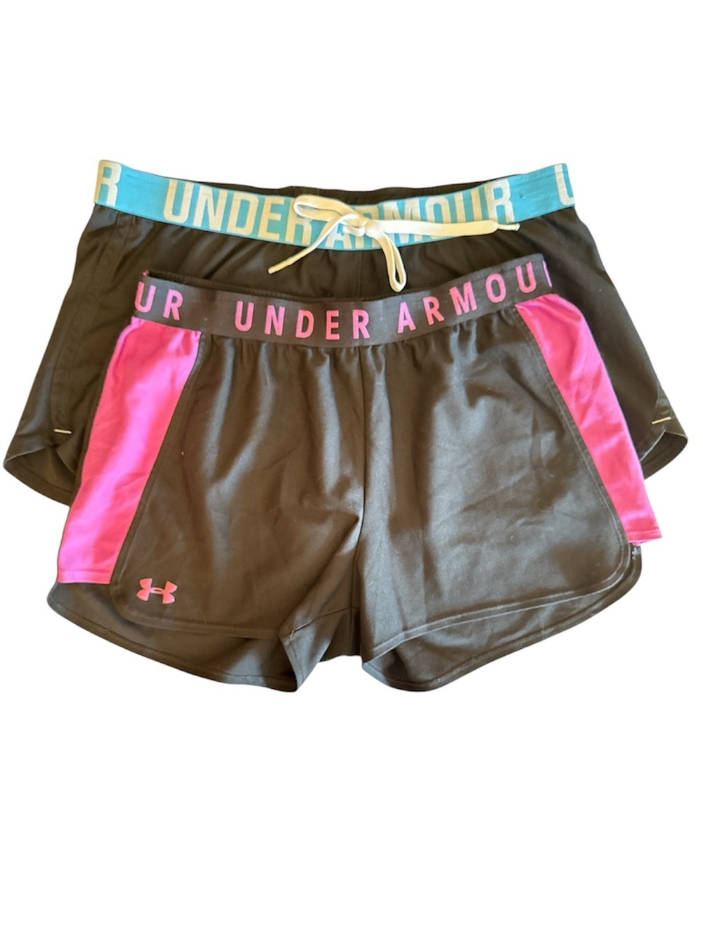 Under Armour Women’s bundle of Black Shorts with Blue and  Pink Accent